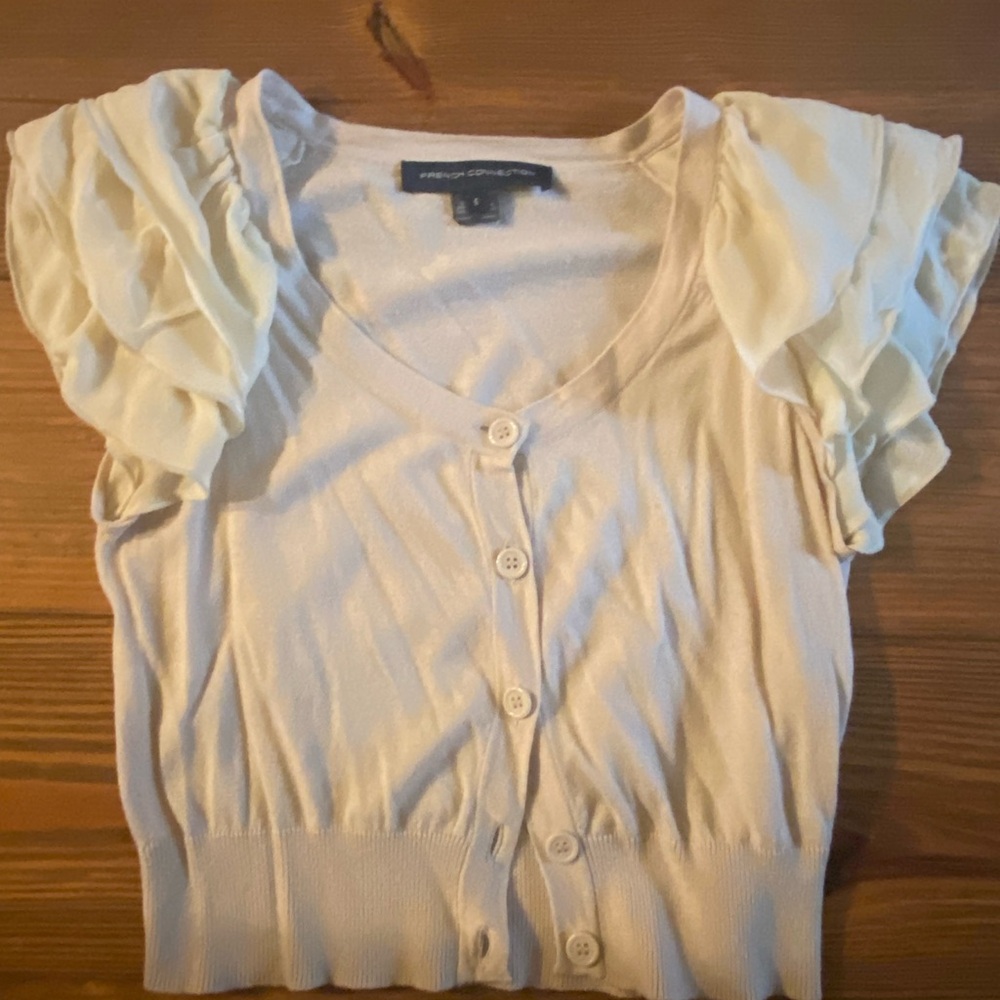 French Connection spring cream ruffle sleeve cardigan